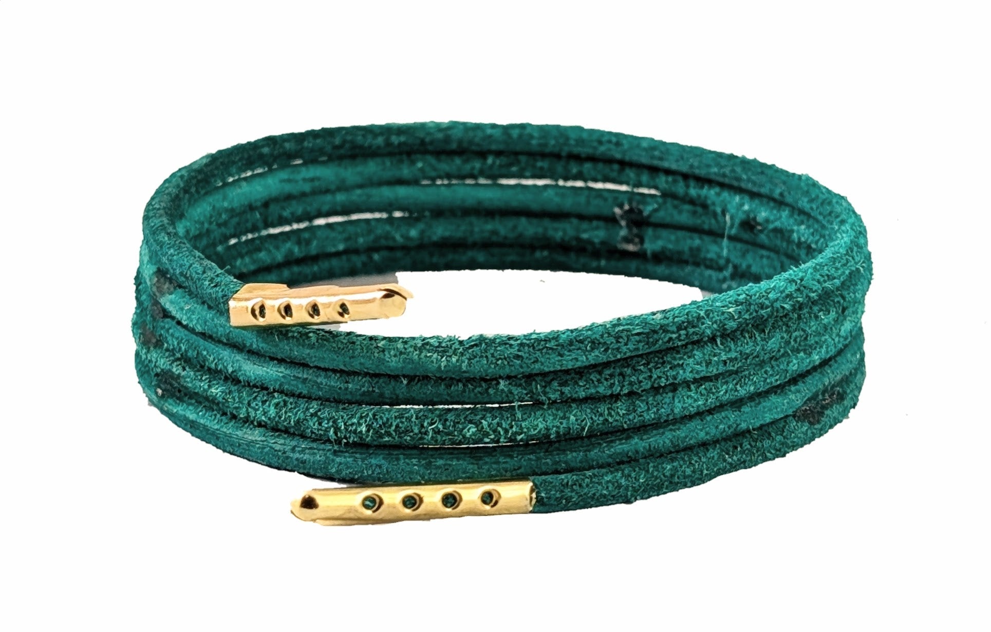 Green leather laces round