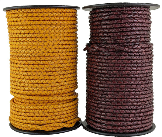 Braided leather cord 5 mm round brown